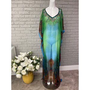 NWT Kaniza Woman Jeweled Sheer Ombre Kaftan /Kimono One Size Fits Most House Dre